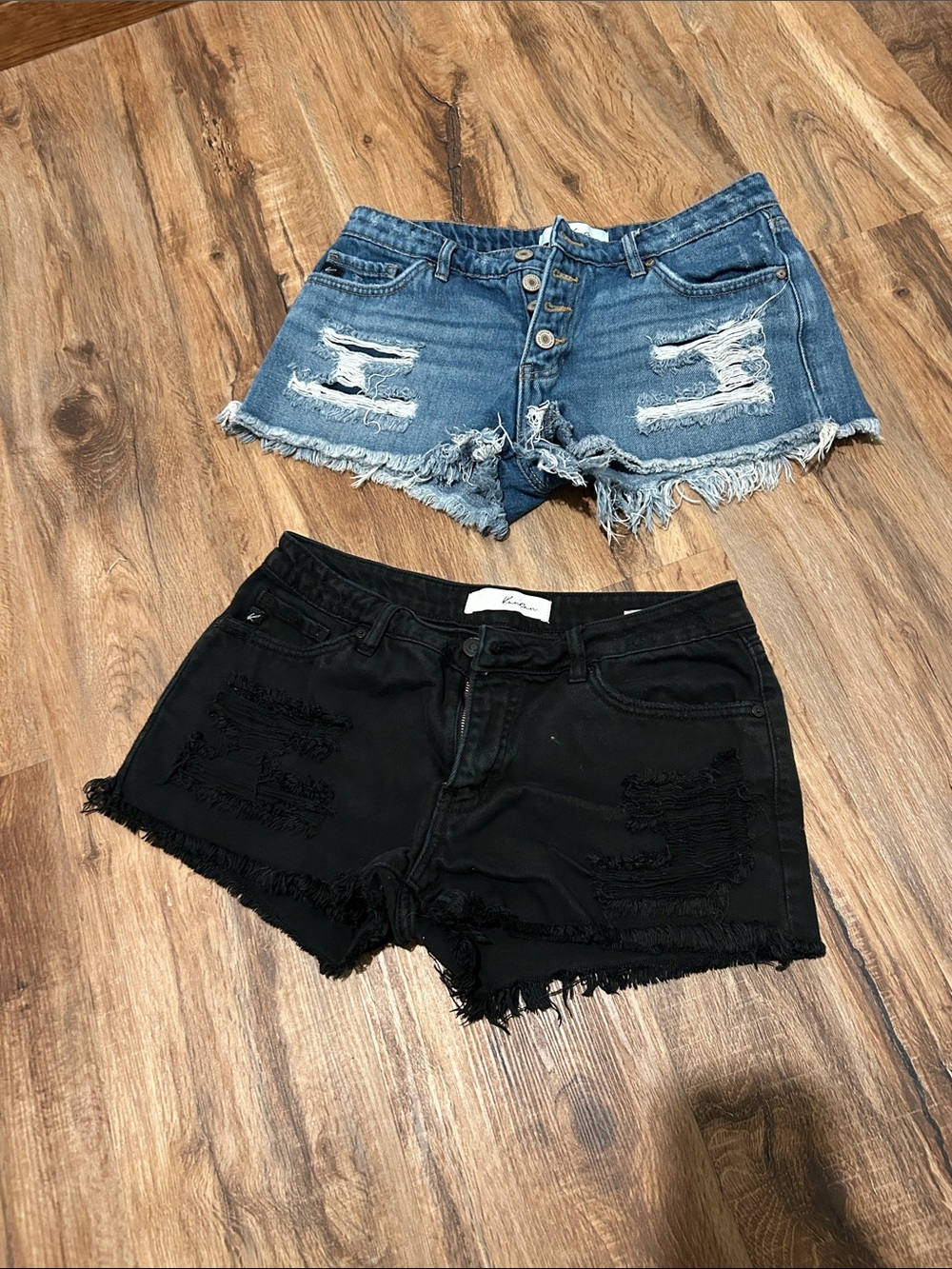 Kancan Women’s Distressed Denim Shorts - Black and Blue